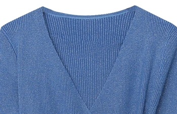 Fall Winter trikotāžas Džemperis Eiropas Sieviešu Apģērbu Seksīgi Spīdīgu V-veida Kakla Pārklājus Pogu Pulovers Ropa MujerBottoming Krekls Jaunu T09310L
