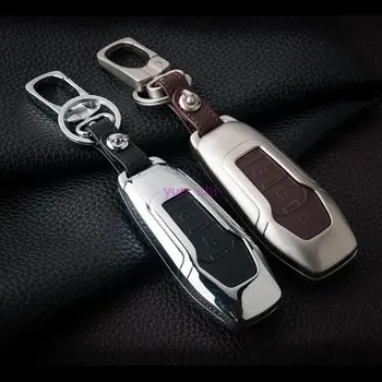 Augstas kvalitātes Cinka sakausējums + Ādas Automašīnas Atslēgas Lietā Ford Smart Locīšanas Taustiņu Mondeo Uzmanību Fiesta Ecosport Kugas Atslēgu piekariņi Auto Pārsegi