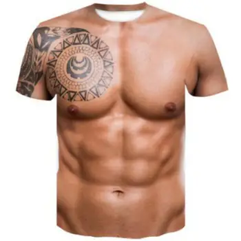 Jaunu muskuļu vīriešu drukāšana 3D T-krekls ar apaļu apkakli, īsām piedurknēm tetovējums vīriešu T-krekls gadījuma dāmu T-krekls top