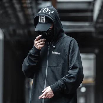 Hip Hop Gadījuma Kapuci Tumši Funkcionālās Viltus Divas Gabals Kombinezoni Žaketes Mēteļi Vīriešiem Techwear Gada Rudenī Japānas Stila Virsdrēbes Streetwear