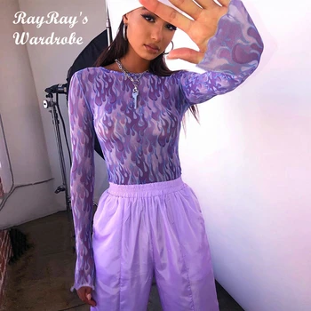 Sievietes 90's Vintage Liesmas Drukāt Violeta Acs T-krekls Apkalpes Kakla Seksīgs Apģērbs Pavasara Vasaras Topi Tee High Street Krekli Y2k Modes