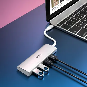 WIWU USB Centrmezgls Ar 4 Portiem, Multi USB Adapteris priekš MacBook Pro Gaisa USB Sadalītājs C Tipa Centrmezglu, Samsung Ātrās Uzlādes Klēpjdatoru USB 3.0 Hub