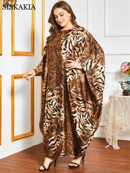 Lielgabarīta Leopards Drukāt Maxi Kleita Sievietēm Rudenī 2020. Gadam Plats garām Piedurknēm rītasvārki Modes arābu Musulmaņu Islama Apģērbi