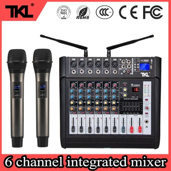 TKL 6 Kanālu Audio Mikseris 300W*2 Jaudas Pastiprinātāju USB Skaņas Sajaukšanas Ar Wierless Micophone Bluetooth mp3 Effector DJ Mikseris
