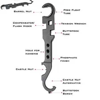 AR15 Kombinētā Uzgriežņu atslēgas Instruments ietver Pils Riekstu Uzgriežņu atslēgu, Mucu Riekstu Uzgriežņu atslēgu Buttstock Caurules Rīku Purnu Bremžu Flash Rakstu Handguard Rīks