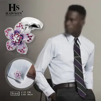 HAWSON Modes Ziedu aproču pogas ar Kristāla Kreklu, aproču pogas, Vīriešu Kāzu Uzņēmējdarbības Kreklu aproču pogas ar HAWSON LOGO