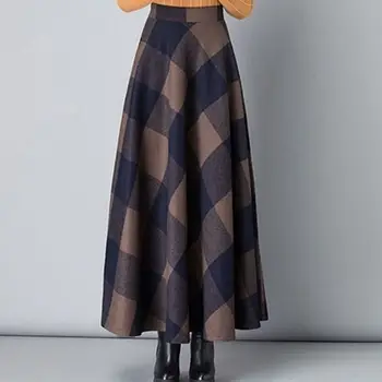 Elegants Augsta Vidukļa Vilnas Gari Svārki Modes Sieviešu Vilnas Maxi Svārki Sieviešu Vintage-Line Biroja Dāmas Darba Ikdienas Svārki