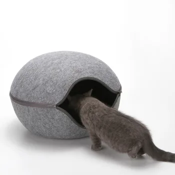 Olu Formas Suņu Kaķu Gulta Pet guļammaiss Rāvējslēdzēju Filca Audums Silts Pet Mājas Kaķis Ligzdu Ar Noņemamu Polsterētu Ieliktni 2 shape