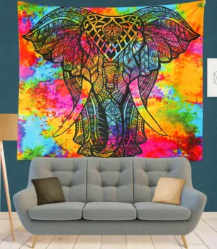 Spēlēt varavīksnes mākslas zilonis Indijas Mandala Gobelēns Sienas Karājas Bohēmijas Čigānu Psychedelic Tapiz Maģija Gobelēns