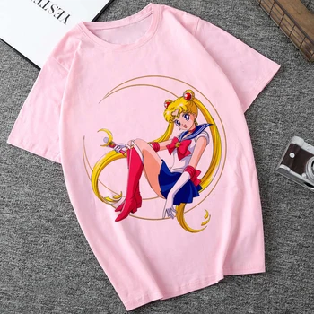 Sailor Moon 90s Smieklīgi Rozā T Krekls Harajuku Drēbes, T Estētisko Kaķis Anime Vogue T-krekls Kawaii Grafikas Tees Sievietēm