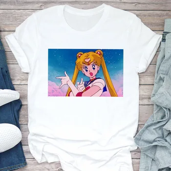 Sailor Moon Vasaras Jaunā Modes druka T Kreklu Sievietes Harajuku Īsām Piedurknēm Jautri Ulzzang T-Krekls Cute Karikatūra Sieviešu Topi Tshirt