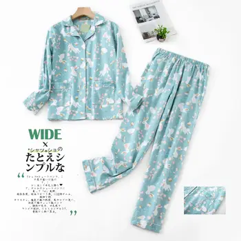 Gudrs trušu kokvilnas pidžamas komplekti sievietēm sleepwear Plus Lieluma cute Karikatūra ar garām piedurknēm sievietēm pyjama komplekti pijama mujer
