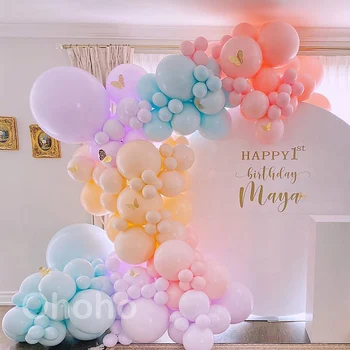 Ohoho Macaron Pastelis Balonu Vainags Arku Komplekts Meitene Laimīgs 1. Dzimšanas dienu Apdare Baby Dušas Kāzu svinības Globos Balon Dekori