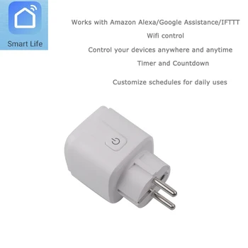 Par Tuya Smart Dzīves APP WiFi Smart Plug Outlet Darbojas ar Alexa, Google Palīgs IFTTT Balss Kontroles Slēdzis Nav Nepieciešama centrs