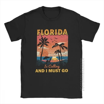 Vīrieši Florida Ir Aicinājums, Un Man Jāiet T-Krekls Vintage Beach Vasaras Vintage O Kakla Vīriešu T Tops Kokvilnas Tee T Krekli