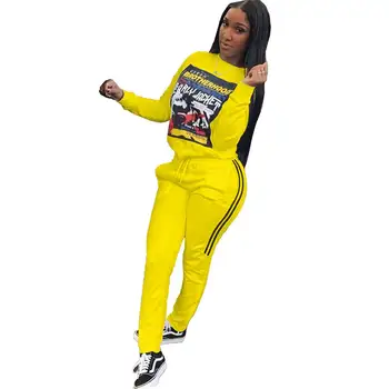 Sporta Sweatsuit Sieviešu Uzstādīt Karikatūra Vēstuli Jogger sporta Krekls Bikses Uzstādīt Atbilstošas Tracksuit Divas Gabals Fitnesa Apģērbs, Komplekts