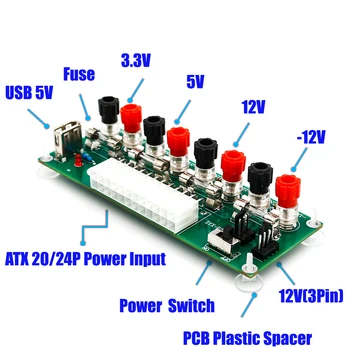 20/24Pins ATX Benchtop Power Board PC Datoru Starplaikos Adaptera Slēdzis Modulis