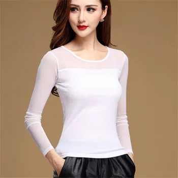 Sieviešu Krekls, Blūze Melna Balta Sexy Bāzes Slānis Krekls Gadījuma Ar Garām Piedurknēm Ar Mežģīņu Blūze Ar Krekli Acs Topi Par Plus Lieluma Sieviete