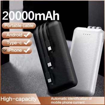 20000mAh Portable Power Bank Fast Charger Powerbank Iebūvēts 3 Kabeļi Ārējo Akumulatoru Xiaomi Mi 9 iPhone 11 Poverbank
