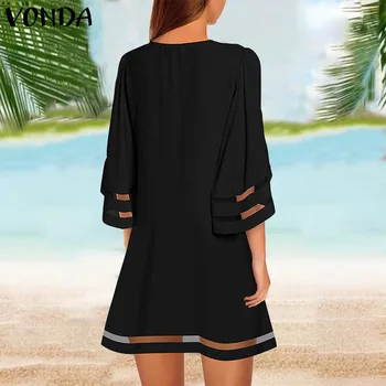 VONDA Vasaras Kleita Sievietēm Vintage 3/4 Izlīdzināšanu Piedurknēm Dobi Puse Vestido Ir 2021. Balta Kleita Holiday Beach Sundress Plus Izmērs S-5XL