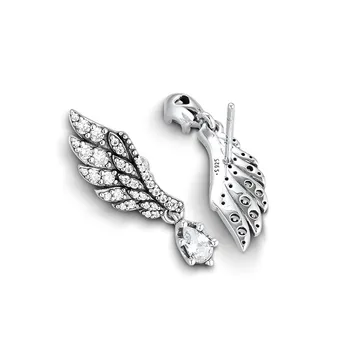 Dangling Eņģeļu Spārnu auskariem Skaidrs CZ Modes 925 Sterling Sudraba Auskari Sievietēm, Rotaslietas Bruģēt Kristāla Auskari Meitenes