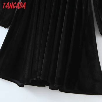 Tangada modes sieviešu cietā elegantu melnu samta kleitu ar v veida kakla garām piedurknēm dāmas silts mini kleita SL145