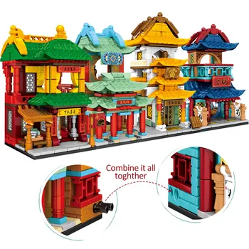 Pilsētas Ķīna Iela Ķīniešu Tradīcijām, Arhitektūra, Celtniecības Bloki, Tēja zīda Veikals Lombards Ķieģeļi Izglītojošas Rotaļlietas Bērniem