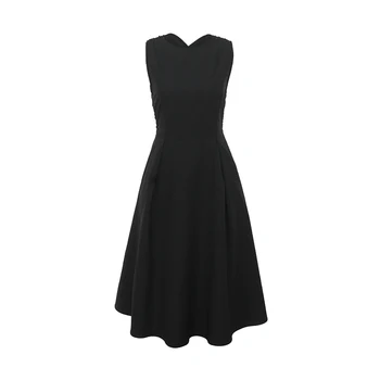 Sieviešu Vasaras Seksīgu Kleitu Elegants Hepburn Stils Melnā Bezpiedurkņu Atpakaļ Pāri Midi Līnijas Puse Kleitas 2021New Modes Vestidos