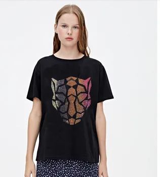Modes T Krekls Sievietēm Karstā urbt Īsām Piedurknēm O-veida kakla T-krekls Dimantu Top Lakrosa Sieviešu