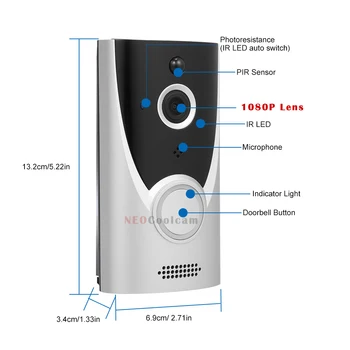 NEOCoolcam 1080P Video Durvju zvans Bezvadu Vizuālā Domofons Mājas Drošības Kameru Tuya Smart Dzīves APP PIR Kustības detektors Push