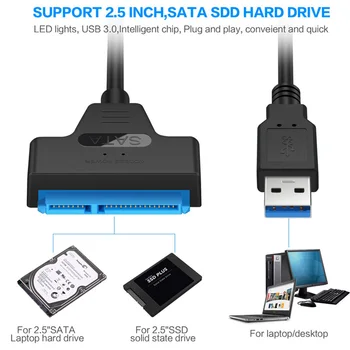 Ārējās Piederumi portatīvie datori SSD disks Galddatoriem 15 Pin Cieto Disku Converter UASP USB 3.0 2.5 SATA Adapter Cable 5 gb / sek