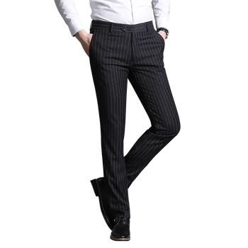 Svītrains vīriešu kleitu bikses Taisni Kāzu uzvalku bikses Garās Bikses Ikdienas Biznesa sociālo bikses slim tumši zila vīriešu darba bikses
