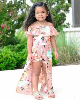 Bērniem Baby Girl Apģērbu Ziedu Apkakles Savirmot Romper Jumpsuit Kleita Sundress
