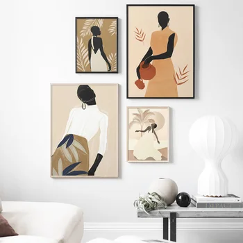 Āfrikas Sieviete Citronu Tropu Augu Abstraktās Mākslas Audekls Gleznošanai Ziemeļvalstu Plakāti Un Izdrukas Sienas, Attēlus Dzīvojamā Istaba Dekori