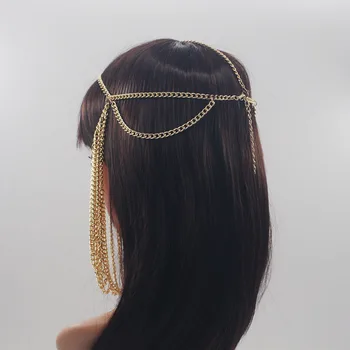 Modes Zelta Krāsas Galvas Stīpa Metāla Ilgi Pušķis Vadītājs Ķēdes Puse Matu Aksesuāri Headpiece Rotaslietas Sievietes