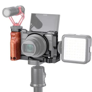 Alumīnija Kameras Korpuss Būrī ar Koka Rokturi Video Filmu Filmu Veidošanas Komplekts Platformas Stabilizators Sony RX100 VI VII M6 M7