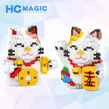 HC Mini Bloki Cute Karikatūra Kaķis Modeli Ēku Rotaļlietas Fortune Cat Anime Izsoles Skaitļi Jauno Gadu Brinquedos Bērniem Dāvanu 5016