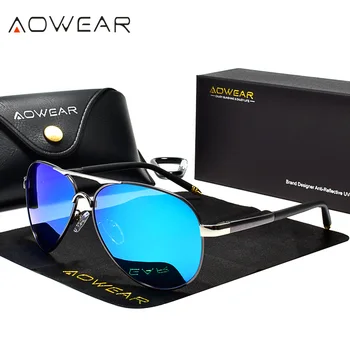 AOWEAR Aviācijas Polarizētās Saulesbrilles, Vīriešu Braukšanas Spoguļi Saules Brilles Vīriešu Zīmolu Dizaina Klasiskās Pilota Brilles Oculos Gafas De Sol