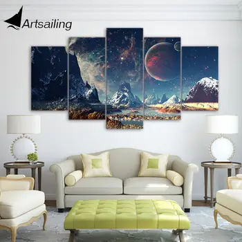 Artsailing 5 Gabals Audekls Mākslas Telpa planētas sniega ezera galaxy Krāsošana Moduļu Dekoru, Sienas, mākslas Attēlus Dzīvojamā Istaba NY-7606C