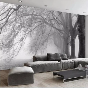 Pasūtījuma 3d Tapetes dzīvojamā istabā, guļamistabā sienas baltā un melnā abstraktu koka apdare TV fona sienas, Restorānā hotel обои