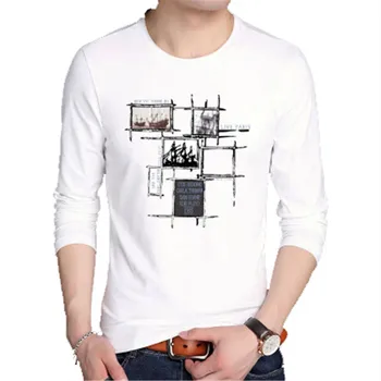 Vīriešu Kokvilnas T Krekls Rudens Un Ziemas Vīriešu Modes T-krekls Pavasarī Ilgi Piedurknēm Gadījuma O-veida kakla T-krekls Mūzikas Modelis