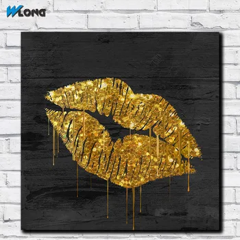 Modes Mūsdienu Iespiesti Sienas Art Pop Art Zelta Lūpām Eļļas Gleznu Plakātu Druka Kanvas, Sienu Priekšstatu par Dzīves Telpa bez rāmīša