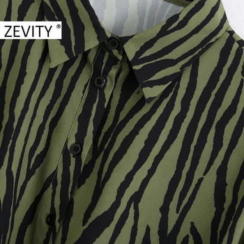 Zevity Sieviešu vintage dzīvnieku tekstūra drukāt hem mezgloti smock blūze dāmas ar garām piedurknēm ikdienas krekli femininas blusas topi LS7217