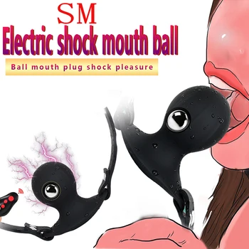 BDSM Elektro Šoks Mute Improvizēt Bezvadu Tālvadības Mutvārdu Valoda Elektrisko Stimulāciju Lodīšu Silikona Mutes Plug Pieaugušo Seksa Rotaļlietas