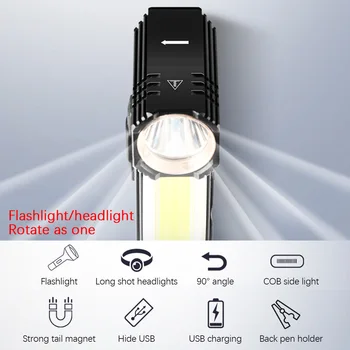 8000LM Handfree Uzlādējams Dual Degvielas LED Lukturītis 90 Grādu Izliekums Rotācijas Klipu Taktiskais Lukturītis Ūdensizturīgs Mini Apgaismojums Outdoo