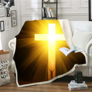 Pāri segu Jēzus krusta drukāšanas plīša Sherpa segu gaisa kondicionēšanas segu dīvāna segu jaunu segu, gultasveļas