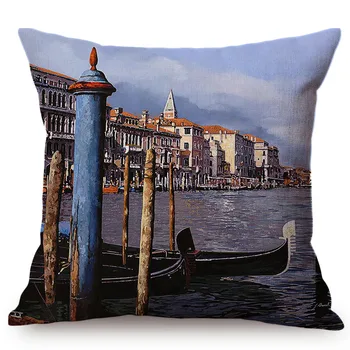 Itālija Venēcijas Ainavu 3D Eļļas Glezniecības Stilu, Mājas Dekoratīvs Spilvens Segums Laivu Slaveno Upes Ainava Auto Dīvāns Mest Spilvens Gadījumā