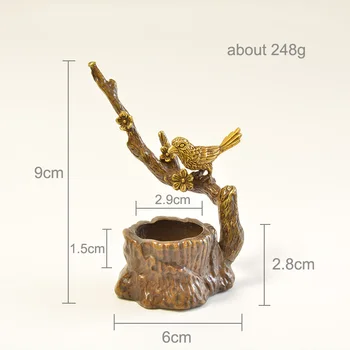 Antīkas Bronzas Plūmju Koku Žagata Putnu Statuja-Miniatūra Darbvirsmas Apdare Rotājumu Tīra Vara Ķīnas Klasiskā Vīraks Deglis