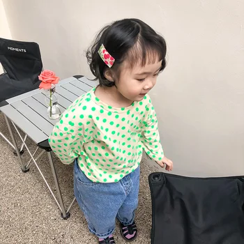 Pavasarī, Vasarā 2021. Gadam Bērni Zēni Meitenes Gudrs Dot Print T-krekli korejiešu stilā, Bērniem, O-veida Kakla garām Piedurknēm Brīvs t-veida Topi Apģērbi