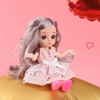 Jauna 16cm BJD Mini Lelle Meitene Bērnu 3D Acis, Skaisti Rotaļu Lelle ar Apģērbu uzposties 1/8 Lelles